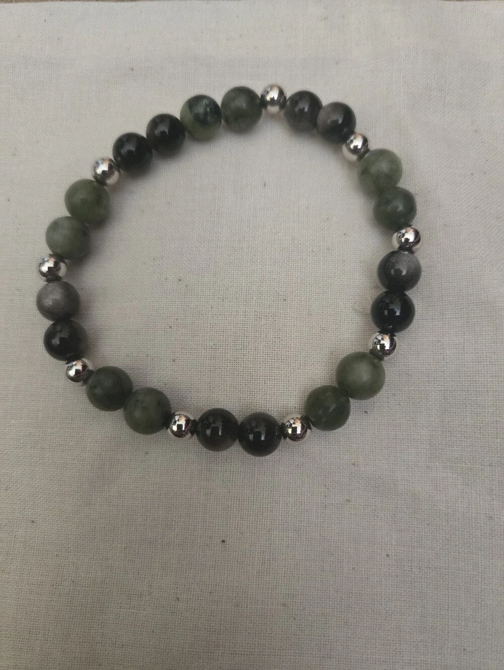 Handcrafted Moss Agate & Obsidian Bracelet | Natural Gemstone Boho Chic 701